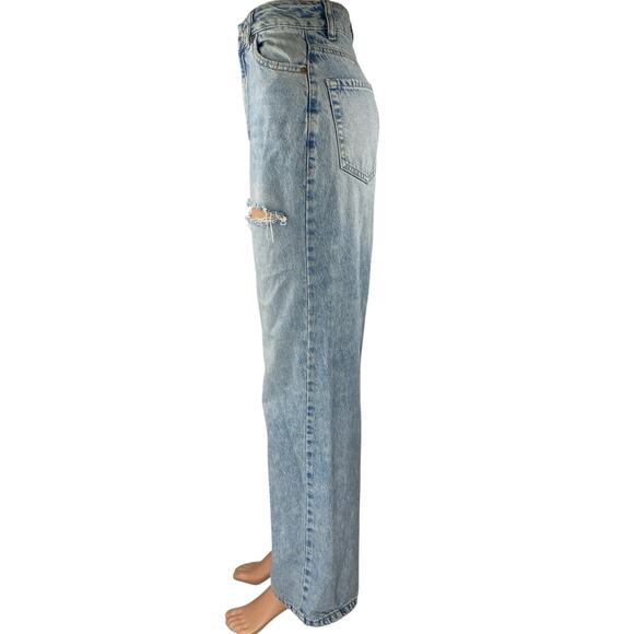 Garage Women's Blue High Rise Distressed Straight Wide Leg Denim Jeans Pants 0 - Picture 2 of 5